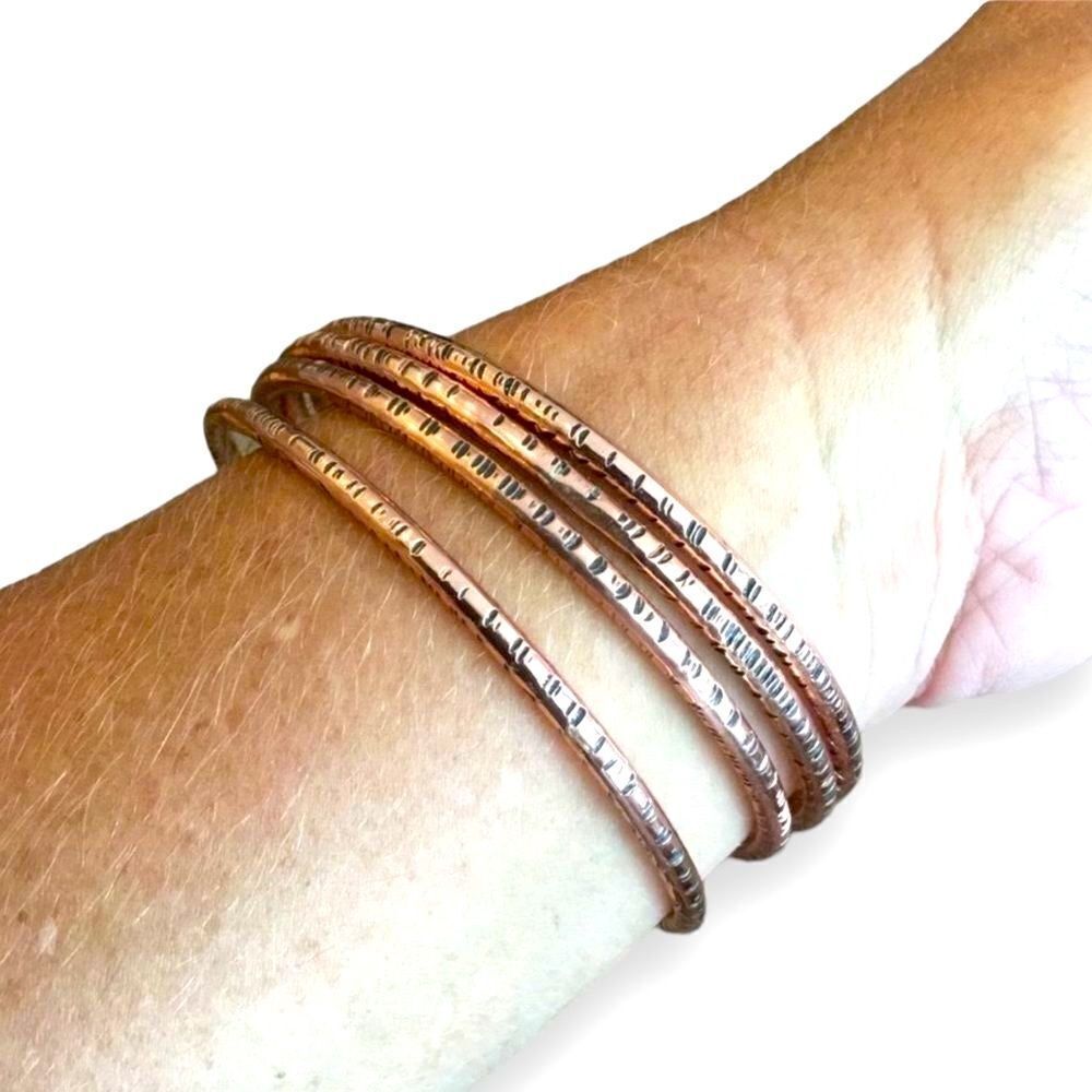 Copper Metal Hammered Textured Bangle Bracelet Handcrafted NEW